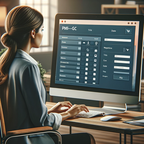 Lady sitting in Front of a computer typing in Data for an envent